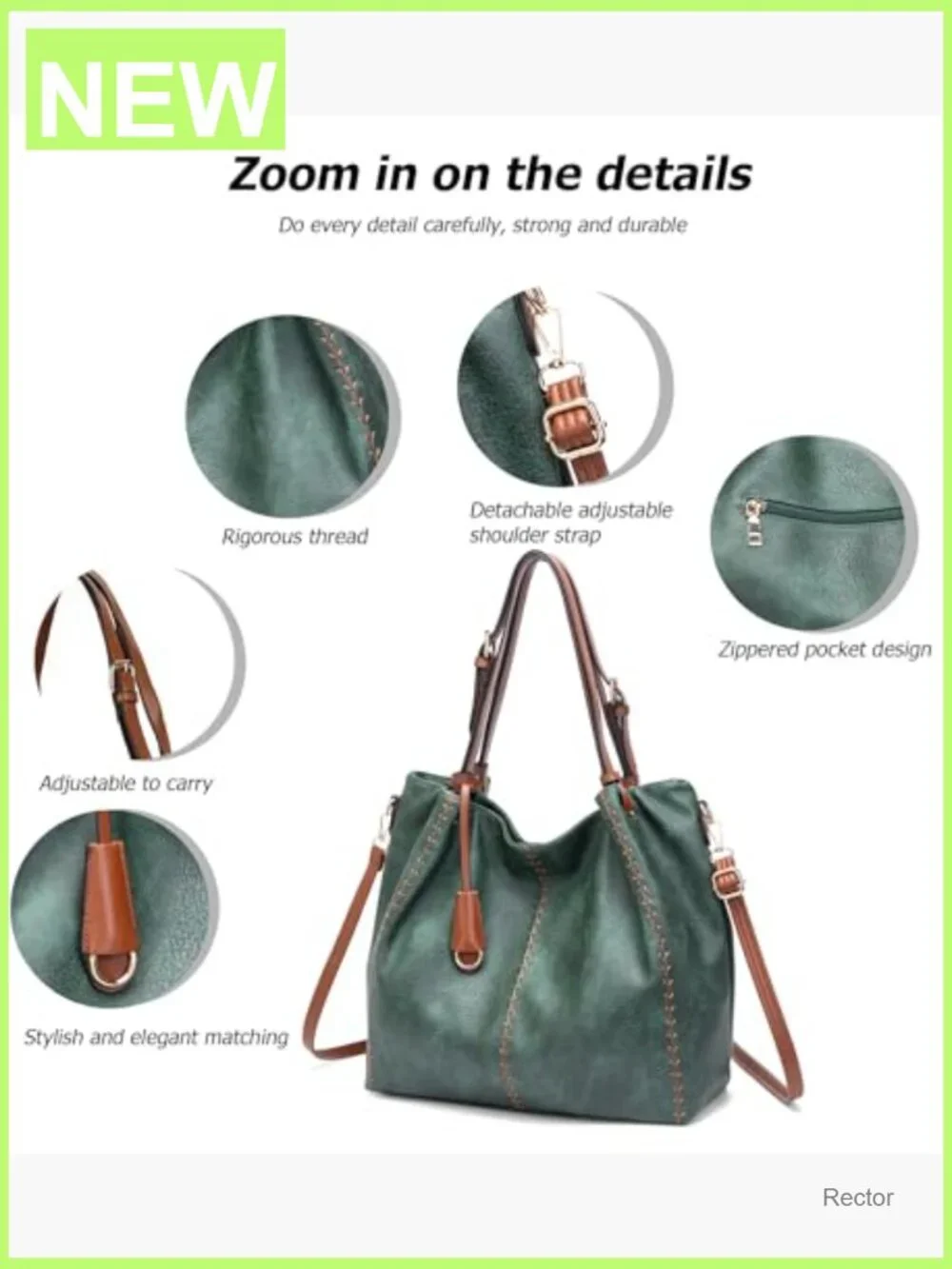 Vintage PU Hobo Shoulder Bag, Bucket Tote with Rivet Detail